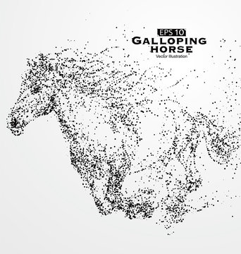 Galloping horse,Many particles,sketch,vector illustration,