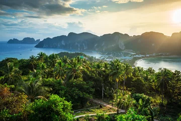 Papier Peint photo Plage tropicale View point of Phi Phi Island at sunset time, Krabi, Thailand