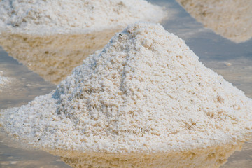 Heap of sea salt in original salt produce farm