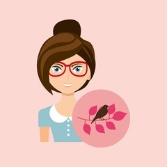 girl character natural branch and bird icon vector illustration eps 10