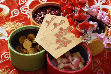 Still life of Chinese new year goodies