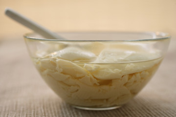 Still life of beancurd custard with syrup