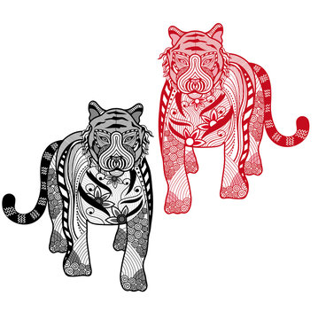 Tiger Chinese zodiac sign vector illustration,free hand line in white background