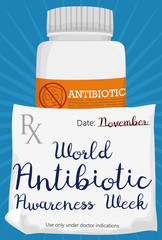 Medicine Bottle with Medical Prescription for World Antibiotic Awareness Week, Vector Illustration