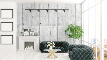 Modern bright interior . 3D rendering