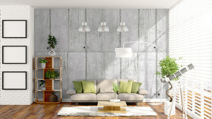 Modern bright interior . 3D rendering