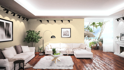 Modern bright interior . 3D rendering