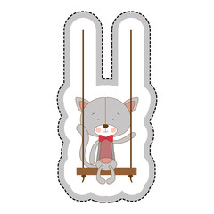 cat cartoon on swing character icon image vector illustration design 
