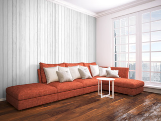 Modern bright interior . 3D rendering