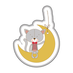 cat cartoon character with moon ornament icon image vector illustration design 