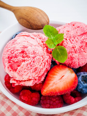 Close Up ice cream mixed berry fruits raspberry ,blueberry ,stra
