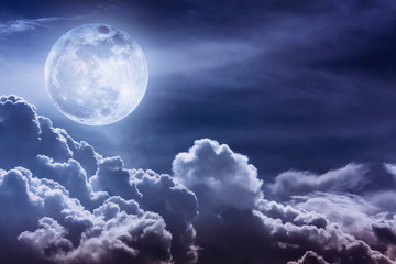 Naklejka na ściany i meble Nighttime sky with clouds and bright full moon with shiny.
