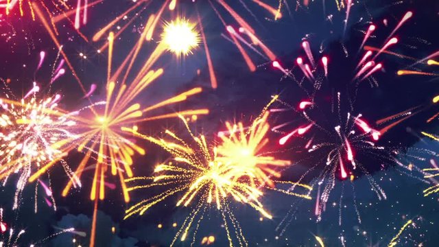 beautiful fireworks with lots of multicolor bangs. computer generated seamless loop christmas animation
