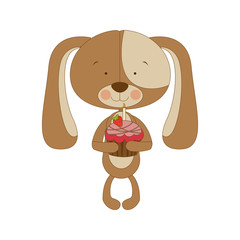 dog cartoon character holding birthday cake icon image vector illustration design 