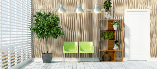 Modern bright interior . 3D rendering