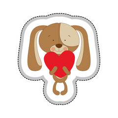 dog cartoon character holding heart icon image vector illustration design 