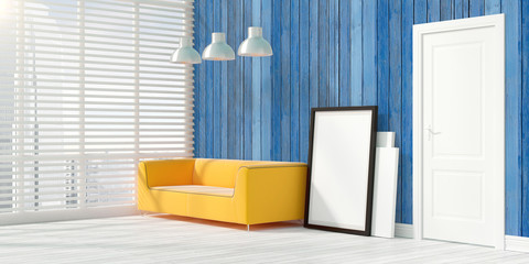 Modern bright interior . 3D rendering