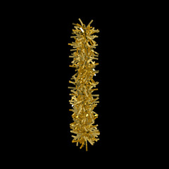 Letter I made from Gold Christmas Tinsel Isolated on Black - 3D Illustration