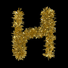 Letter H made from Gold Christmas Tinsel Isolated on Black - 3D Illustration