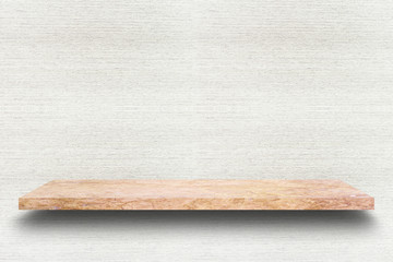 Empty top of  marble stone table on wooden plank wall background