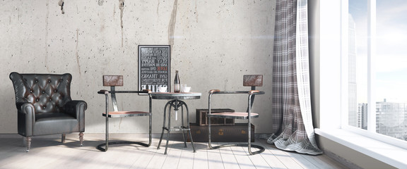 Modern bright interior . 3D render