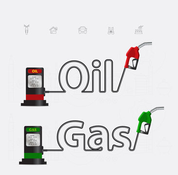 Oil and gas typographic gasoline pump nozzle creative design