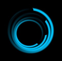 Abstract blue swirl circle logo on black background