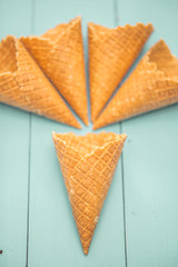 waffle Cup ice cream in a wooden background