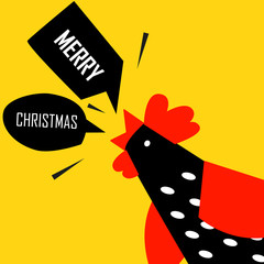 Merry Christmas greeting card with bright cock. Flat design. Vector