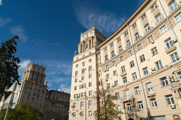 Fototapeta na wymiar Residential houses Stalinist architecture on Leninsky Prospekt in Moscow, Russia