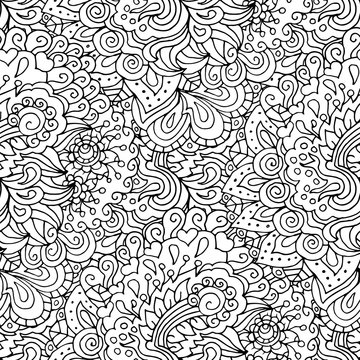 Doodle style floral garden seamless pattern