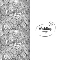 Wedding invitation card with white space and ornamental doodle pattern © ilonitta