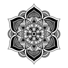 Outline Mandala for coloring book. Decorative round ornament. Anti-stress therapy pattern. Weave design element. Yoga logo, background for meditation poster. Unusual flower shape oriental line vector.