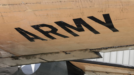 Text on an old war airplane displayed in Saigon