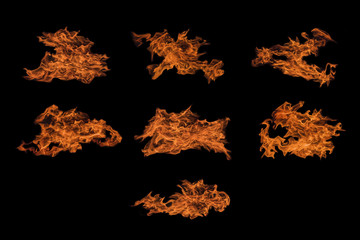 Orange flames on a black background. Isolated