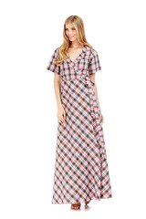 Fashion photo of young magnificent woman wearing dress