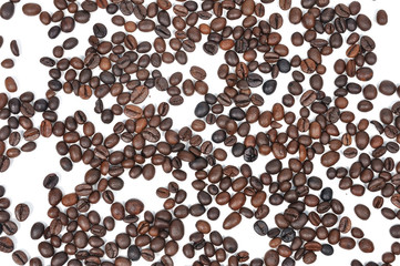 Coffee seed on white background, texture and pattern