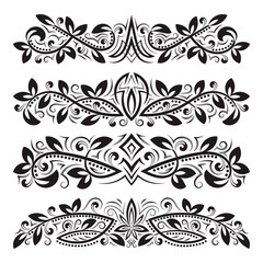 Design ornamental elements. Vintage headline decorations set. Floral tattoo in baroque style.