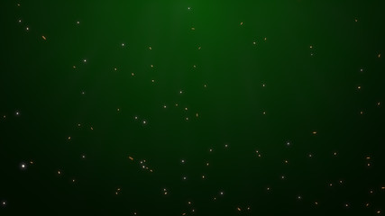 Green background. Abstract glowing stars and sparks. 3D rendering