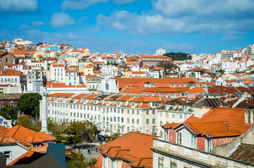 Fototapeta na wymiar Rossio Square (the Pedro IV Square) aerial view in Lisbon, Portugal