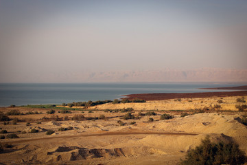 Fototapeta na wymiar Panorama of Dead Sea coast, Jordan