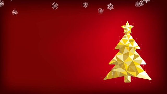 Weihnachten Animation glitzernder, goldener Lowpoly Weihnachtsbaum mit fallenden Schneeflocken