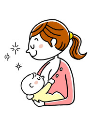 出産：赤ちゃんに母乳を飲ませる母
