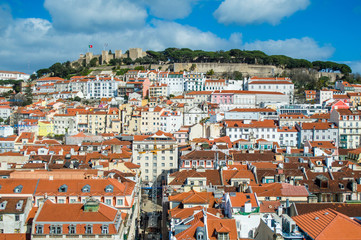 Fototapeta na wymiar Lisbon aerial cityscape skyline with Sao Jorge Castle view, Portugal