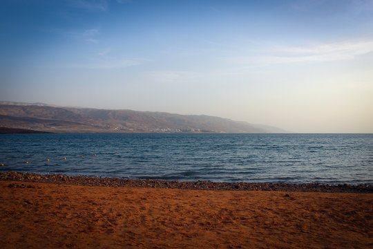 Panorama of Dead Sea coast, Jordan