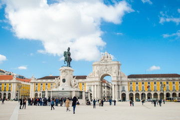 Fototapeta na wymiar The Praca do Comercio (Commerce Square) with Statue of King Jose I by Machado de Castro and the arch in Lisbon, Portugal