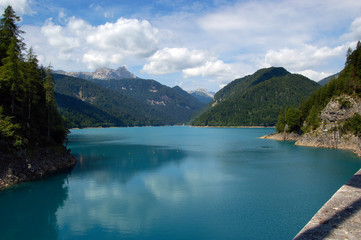 Fototapeta na wymiar The artificial lake of Sauris (Lago di Sauris) in Friuli, Italy