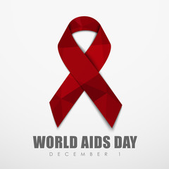 Red polygonal ribbon on a white background for the World AIDS Day. Vector illustration