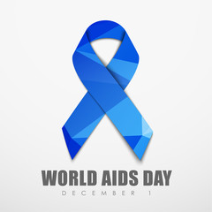 Blue abstract polygonal ribbon for World AIDS Day. Vector illustration