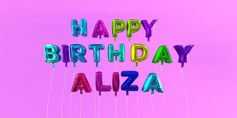 Happy Birthday Aliza card with balloon text - 3D rendered stock image. This image can be used for a eCard or a print postcard.